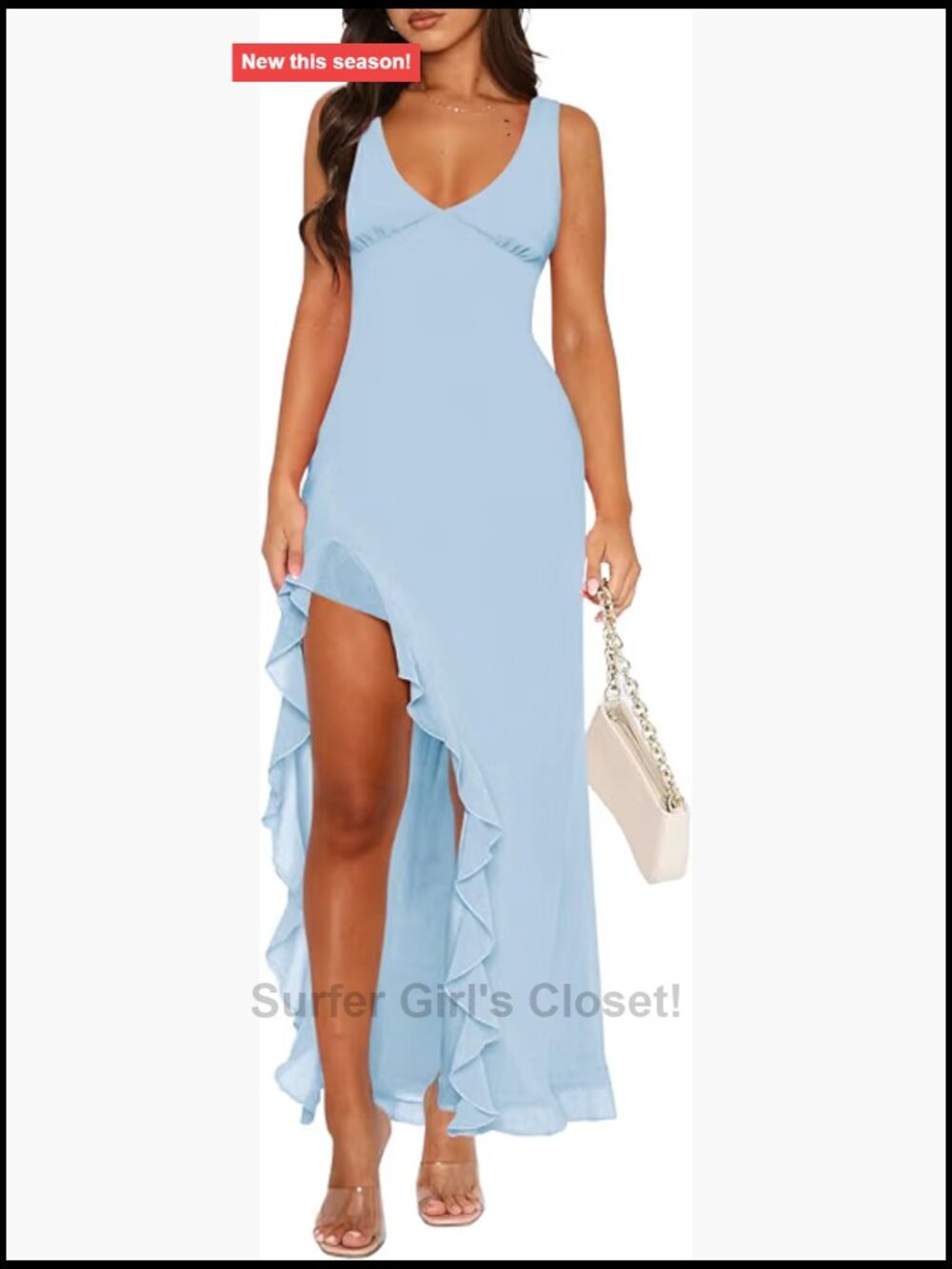 Women's Maxi Bodycon Dress Ruffle Hem V-Neck Formal Party